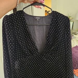 Express Black Velvet Dress with Metallic Dots